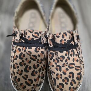 Hey Dude Leopard Print Womens Shoes with Black Accents